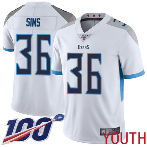 Tennessee Titans Limited White Youth LeShaun Sims Road Jersey NFL Football 36 100th Season Vapor Untouchable